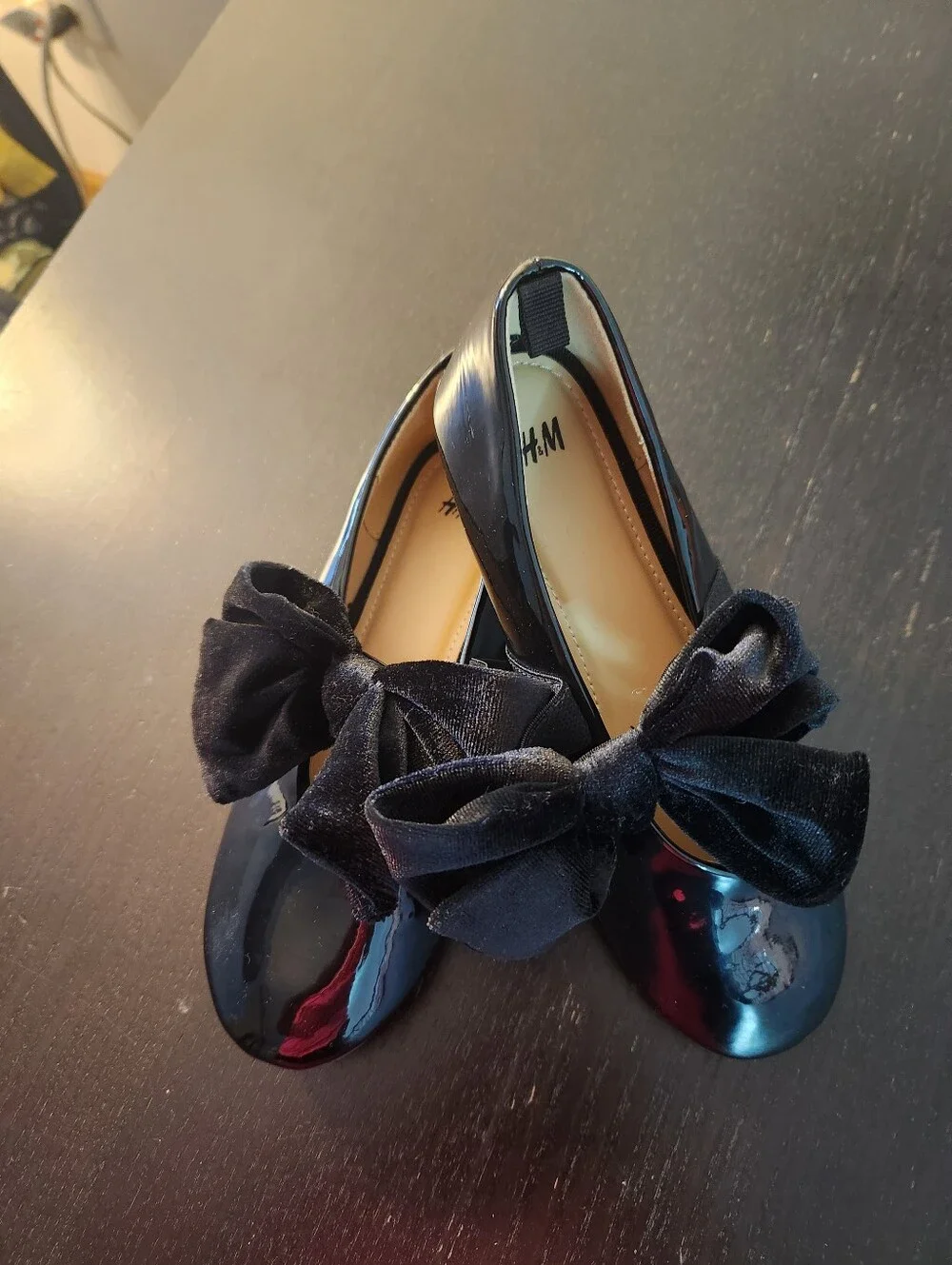 Girls Black Patent Velvet Bow Mary Jane Dress Shoes From H&M
